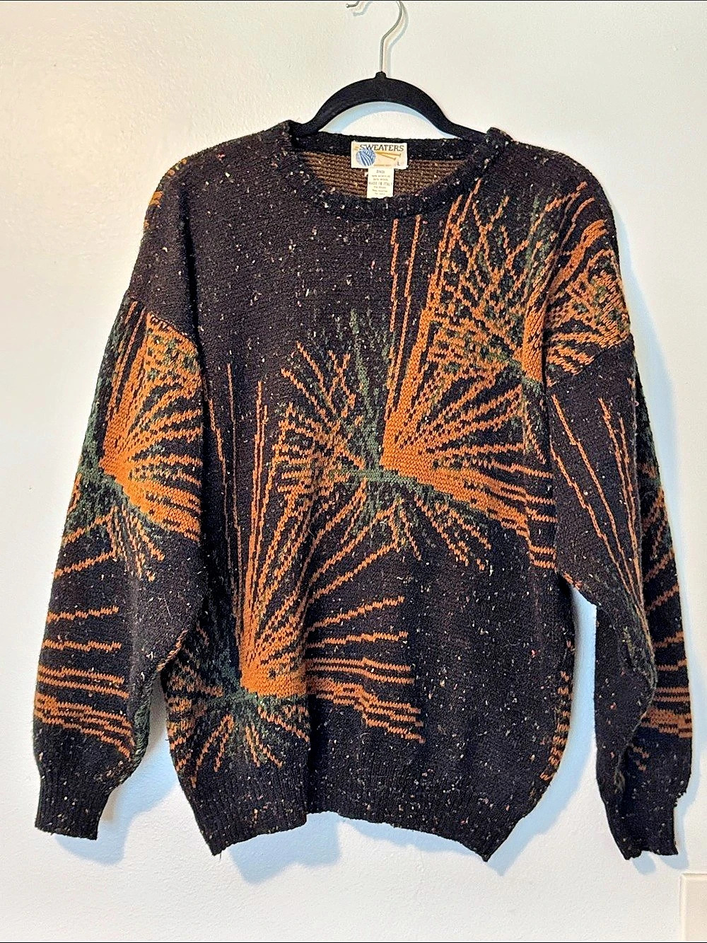 Sweaters Geometric Knit Sweater in Black & Orange Size Large Vintage